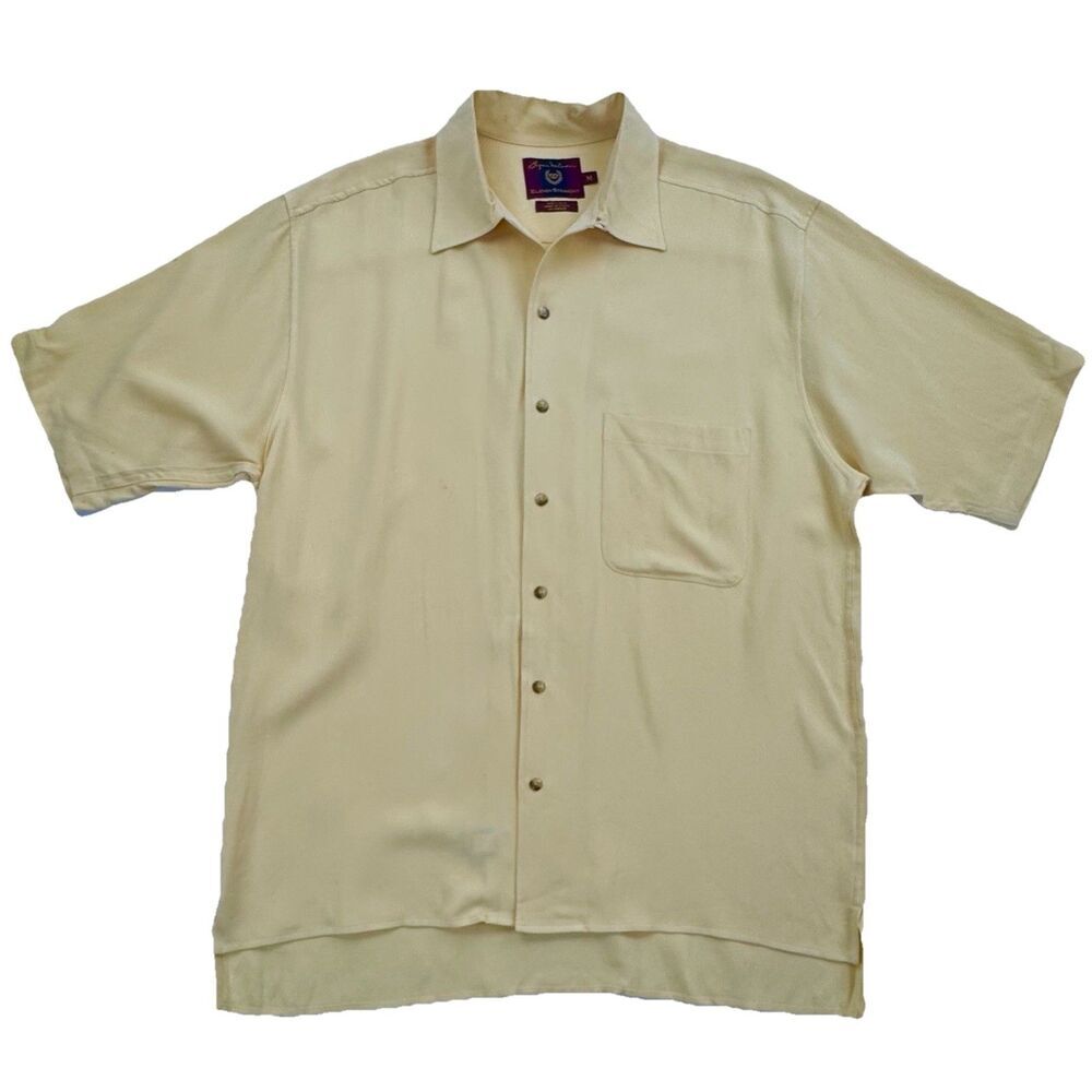 Byron Nelson Eleven Straight 100% Silk Shirt Mens M Yellow Camp Button Up
